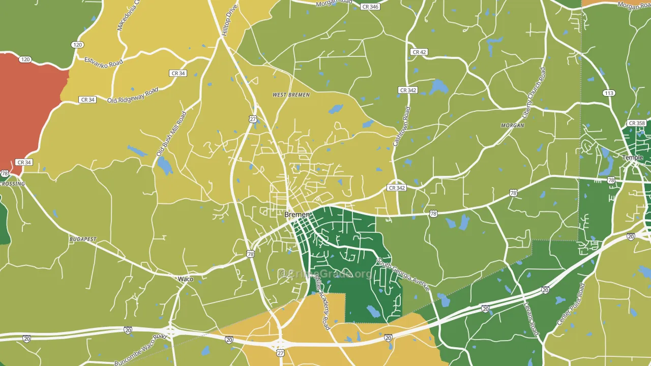 Bremen, GA Map of Robbery Rates