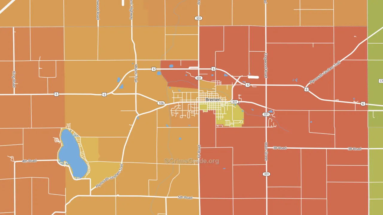 Bremen, IN Map of Robbery Rates