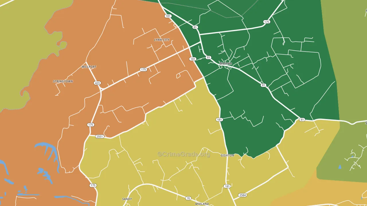 Bremen, KY Map of Robbery Rates