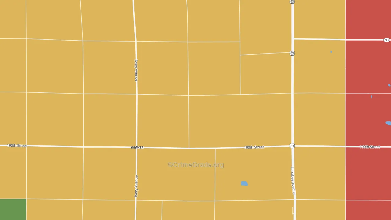 Bremer, IA Map of Robbery Rates