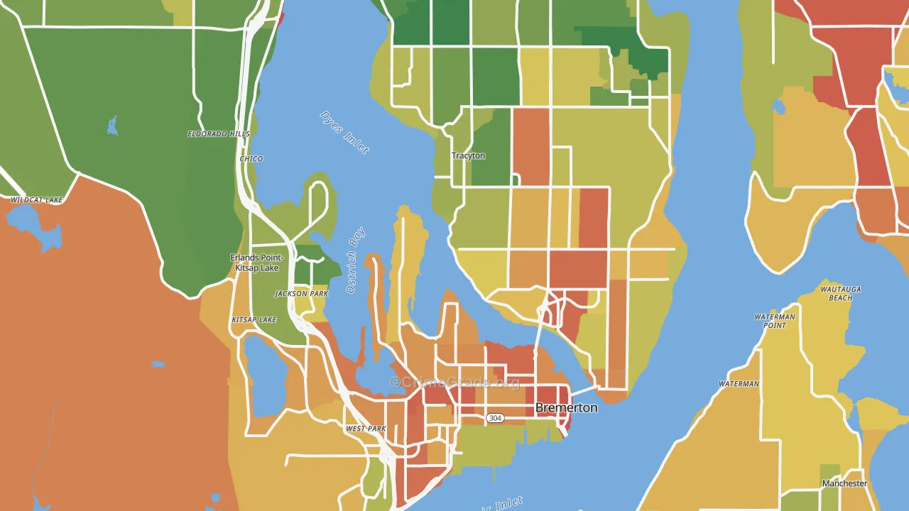 Bremerton, WA Map of Robbery Rates