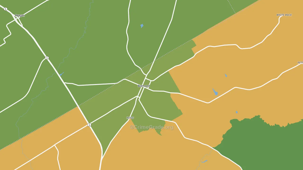 Bremond, TX Map of Robbery Rates