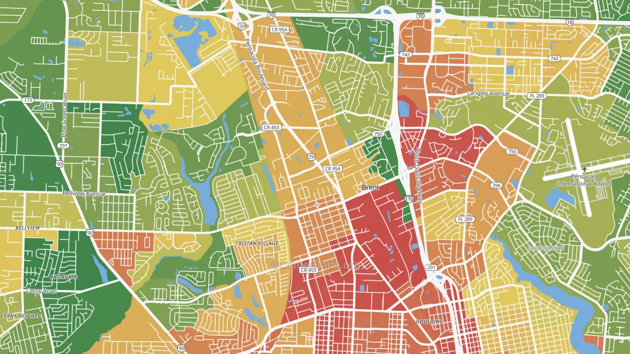 Brent, FL Map of Robbery Rates