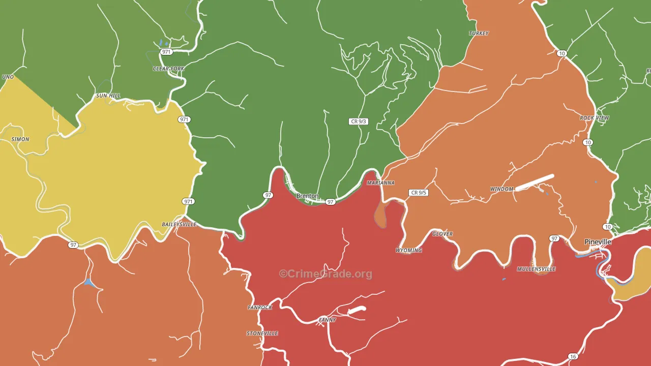 Brenton, WV Map of Robbery Rates