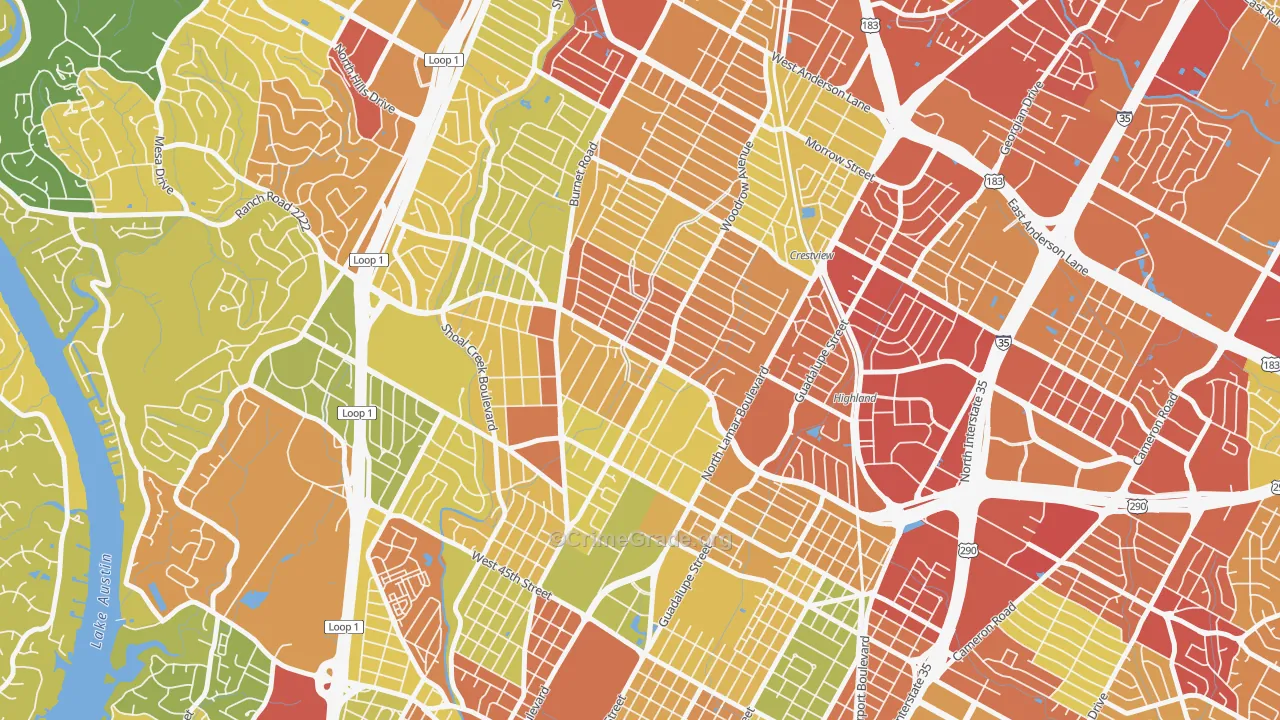 Brentwood, Austin, TX Map of Robbery Rates