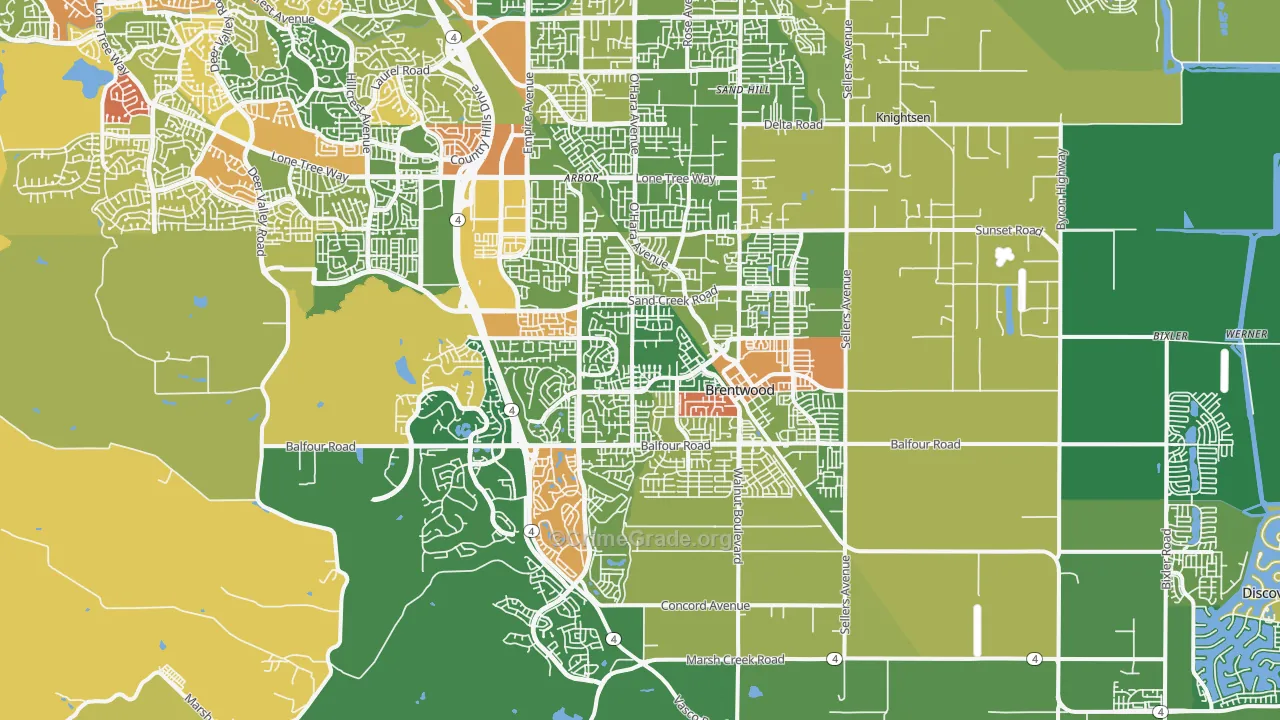 Brentwood, CA Map of Robbery Rates