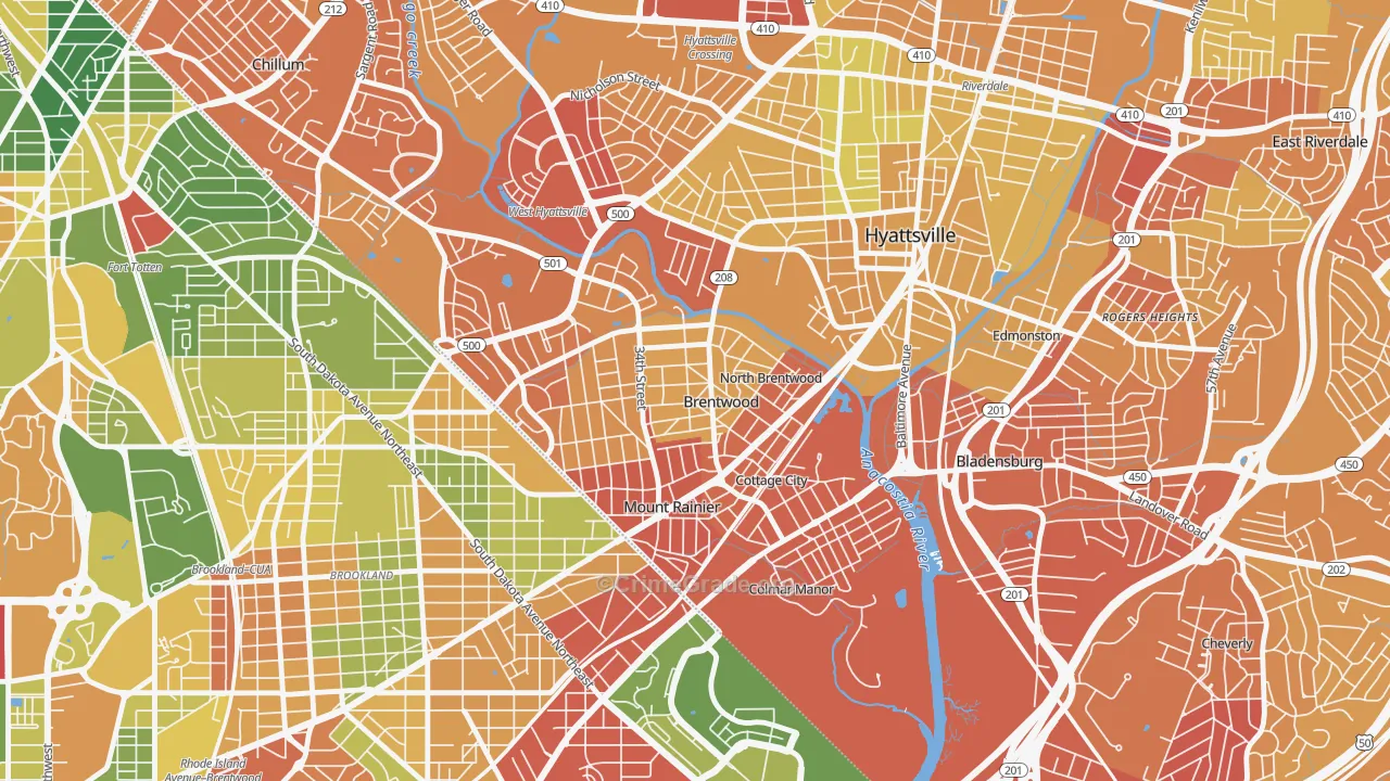 Brentwood, MD Map of Robbery Rates