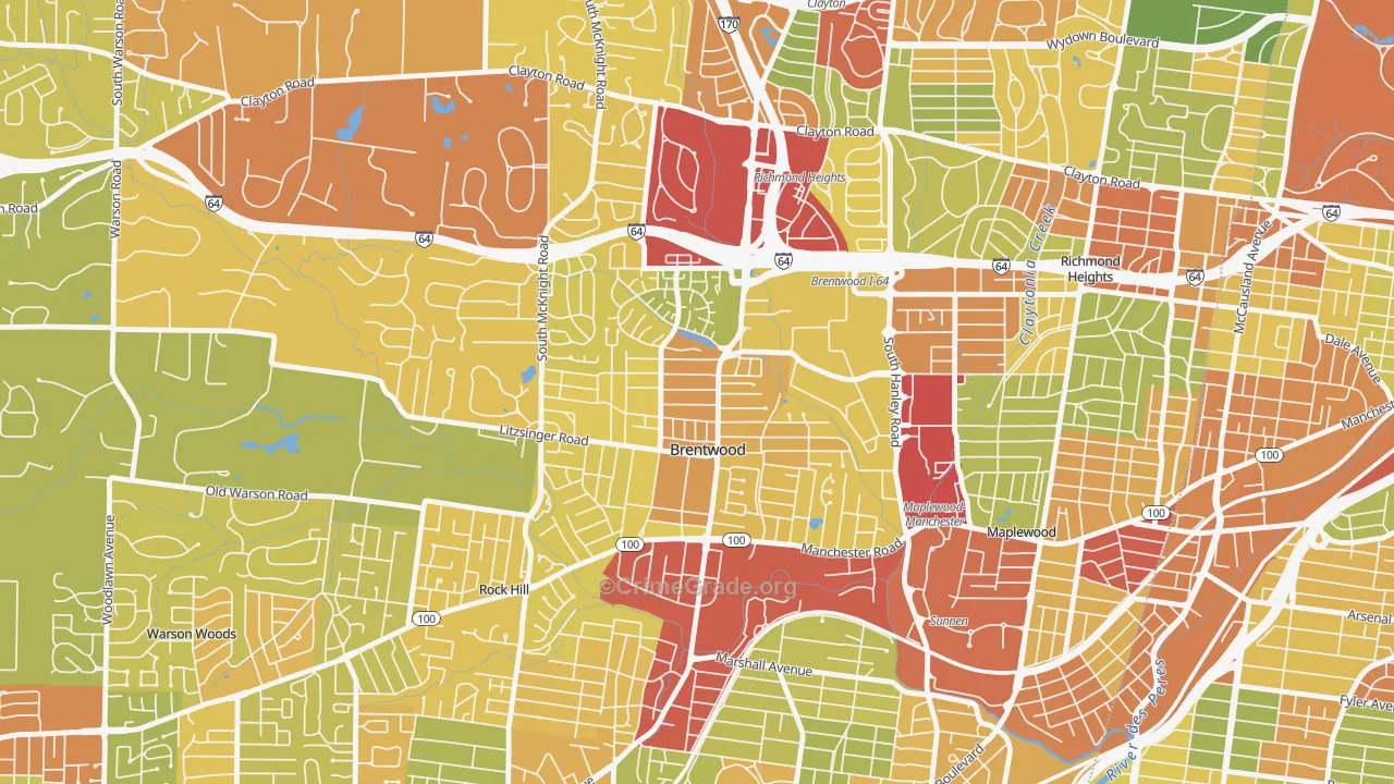 Brentwood, MO Map of Robbery Rates