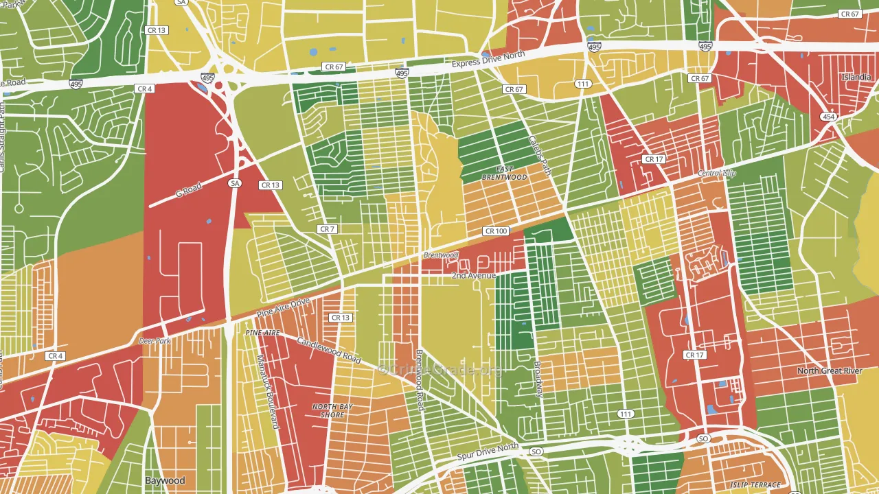 Brentwood, NY Map of Robbery Rates
