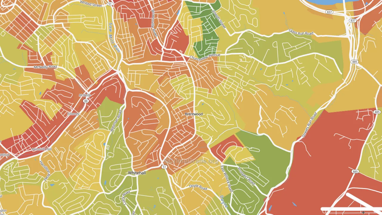 Brentwood, PA Map of Robbery Rates