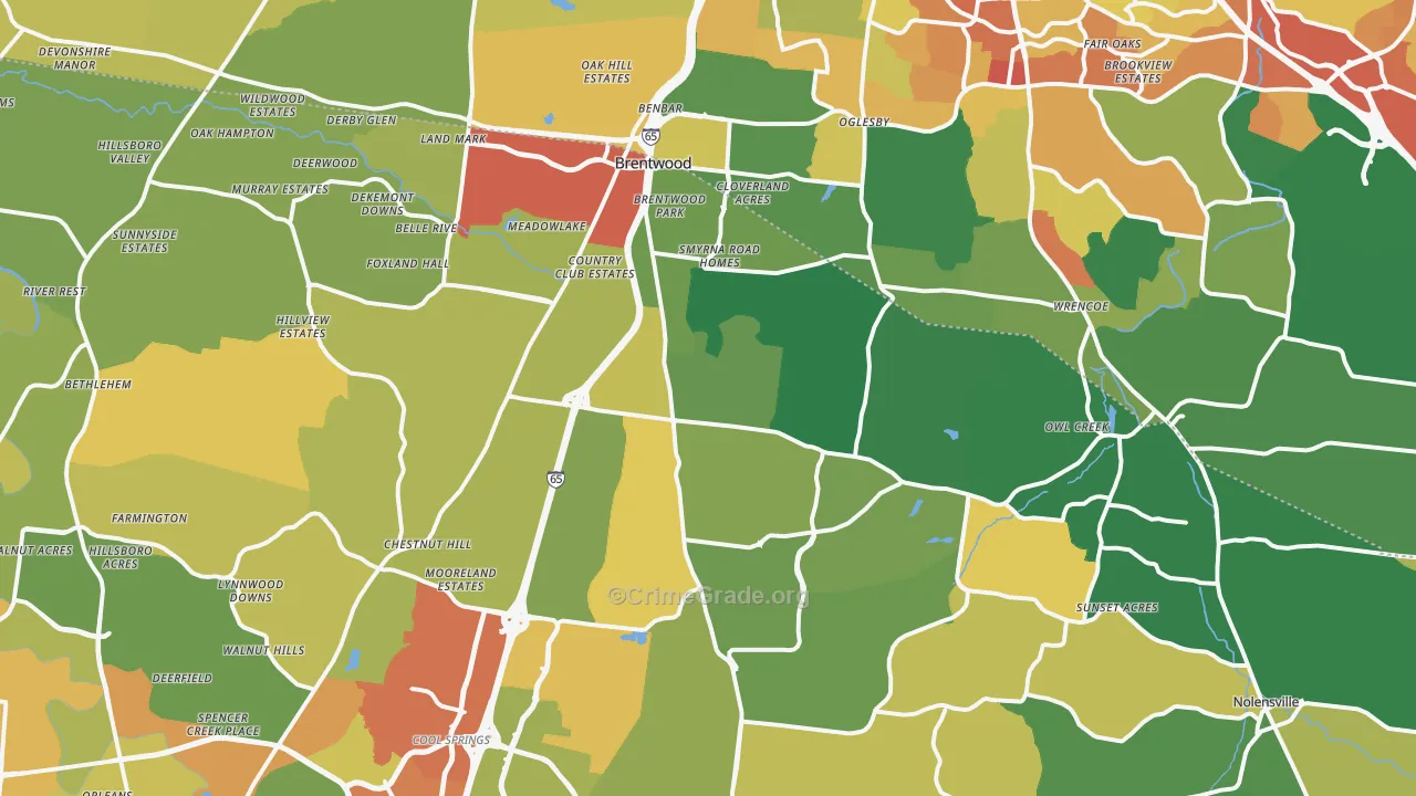Brentwood, TN Map of Robbery Rates