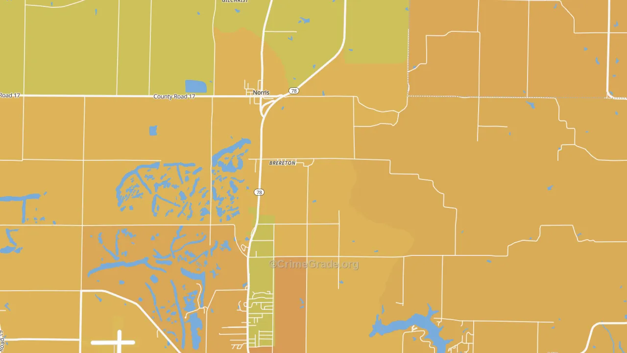 Brereton, IL Map of Robbery Rates