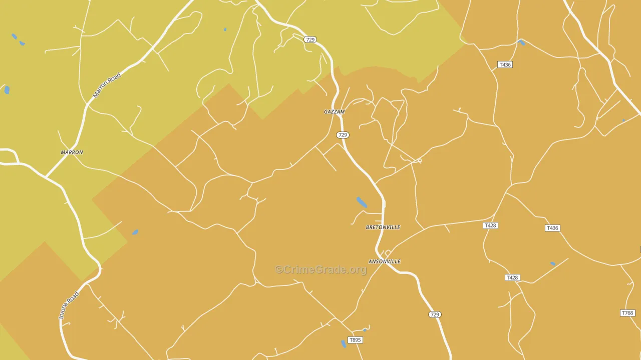 Bretonville, PA Map of Robbery Rates