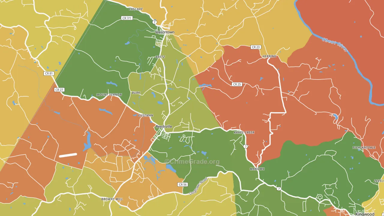 Bretz, WV Map of Robbery Rates