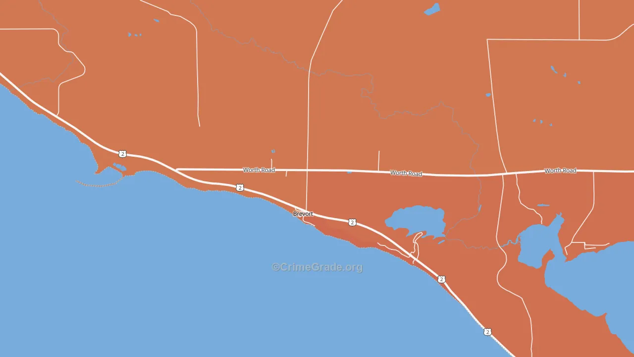 Brevort, MI Map of Robbery Rates