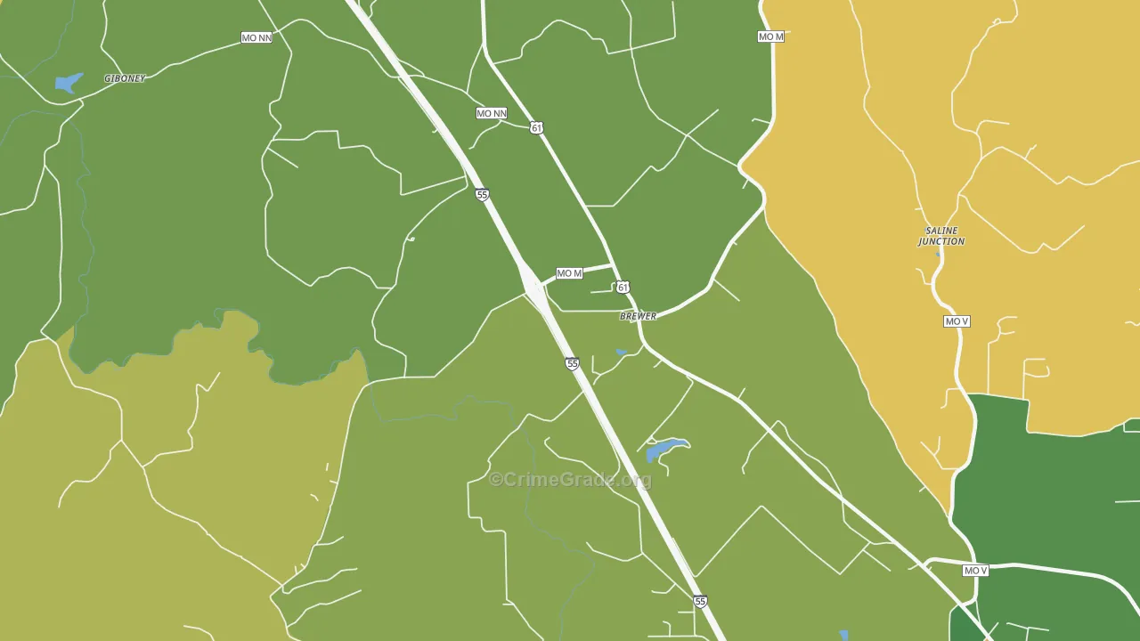 Brewer, MO Map of Robbery Rates