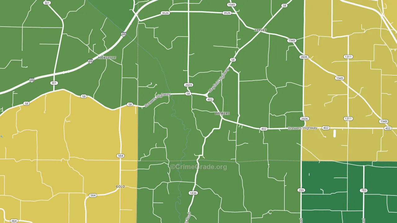 Brewers, KY Map of Robbery Rates