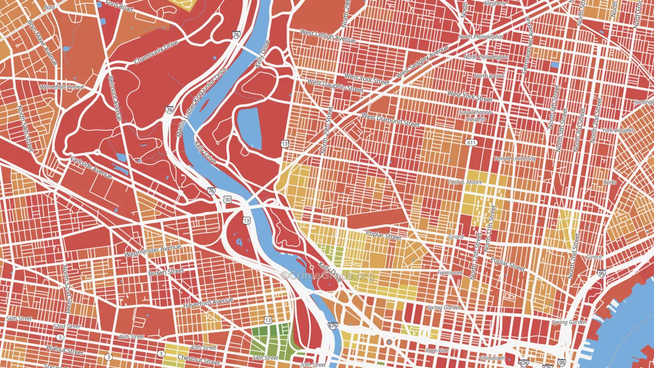 Brewerytown, Philadelphia, PA Map of Robbery Rates