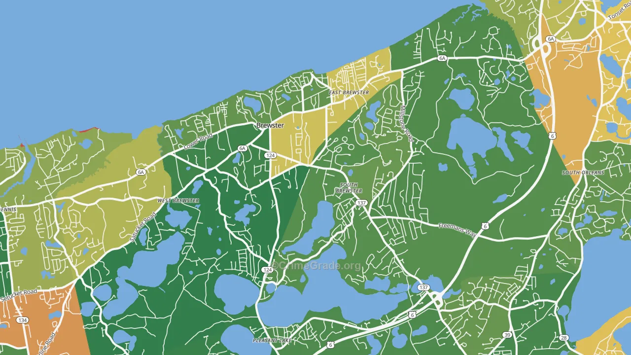 Brewster, MA Map of Robbery Rates