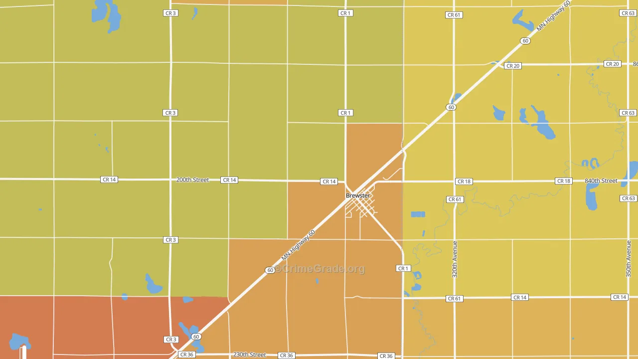 Brewster, MN Map of Robbery Rates