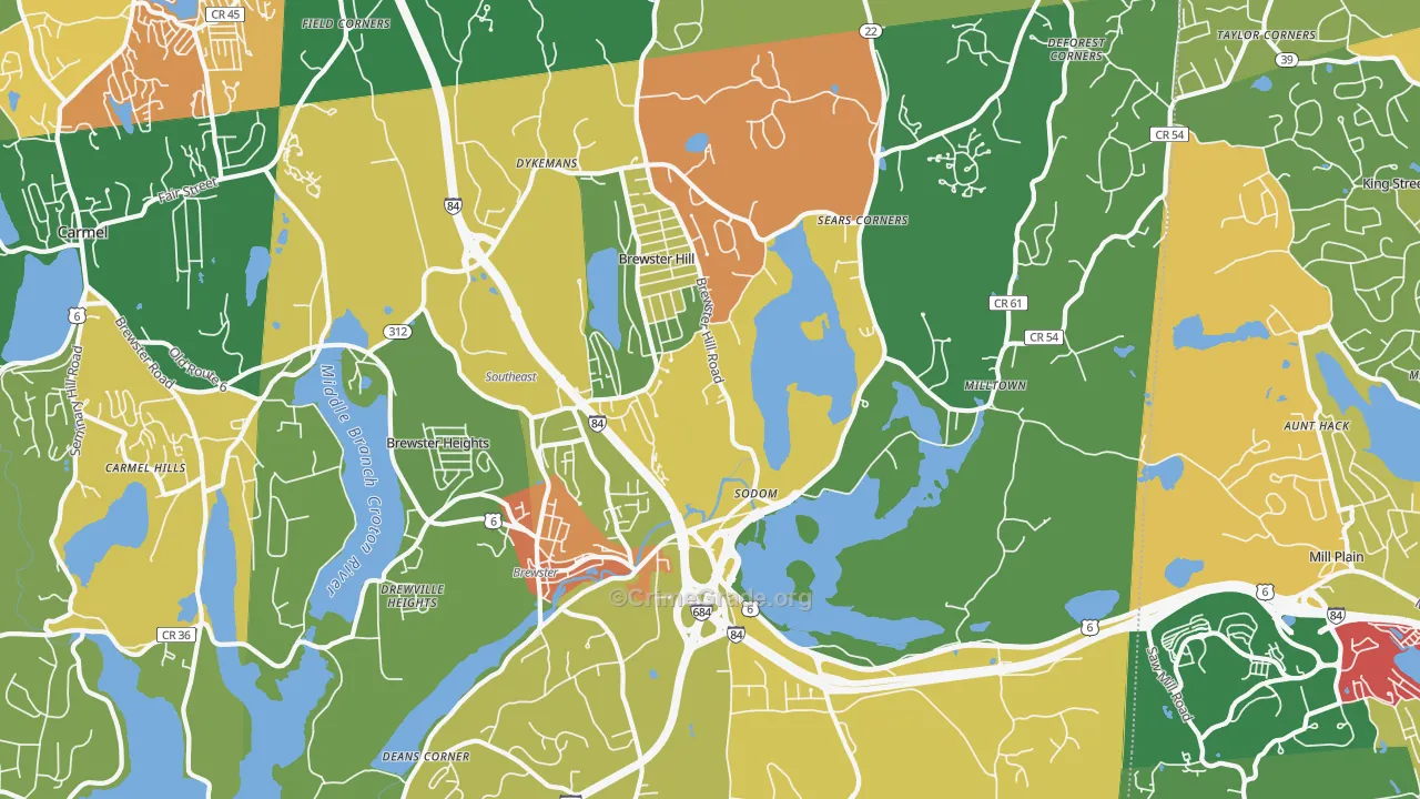 Brewster, NY Map of Robbery Rates