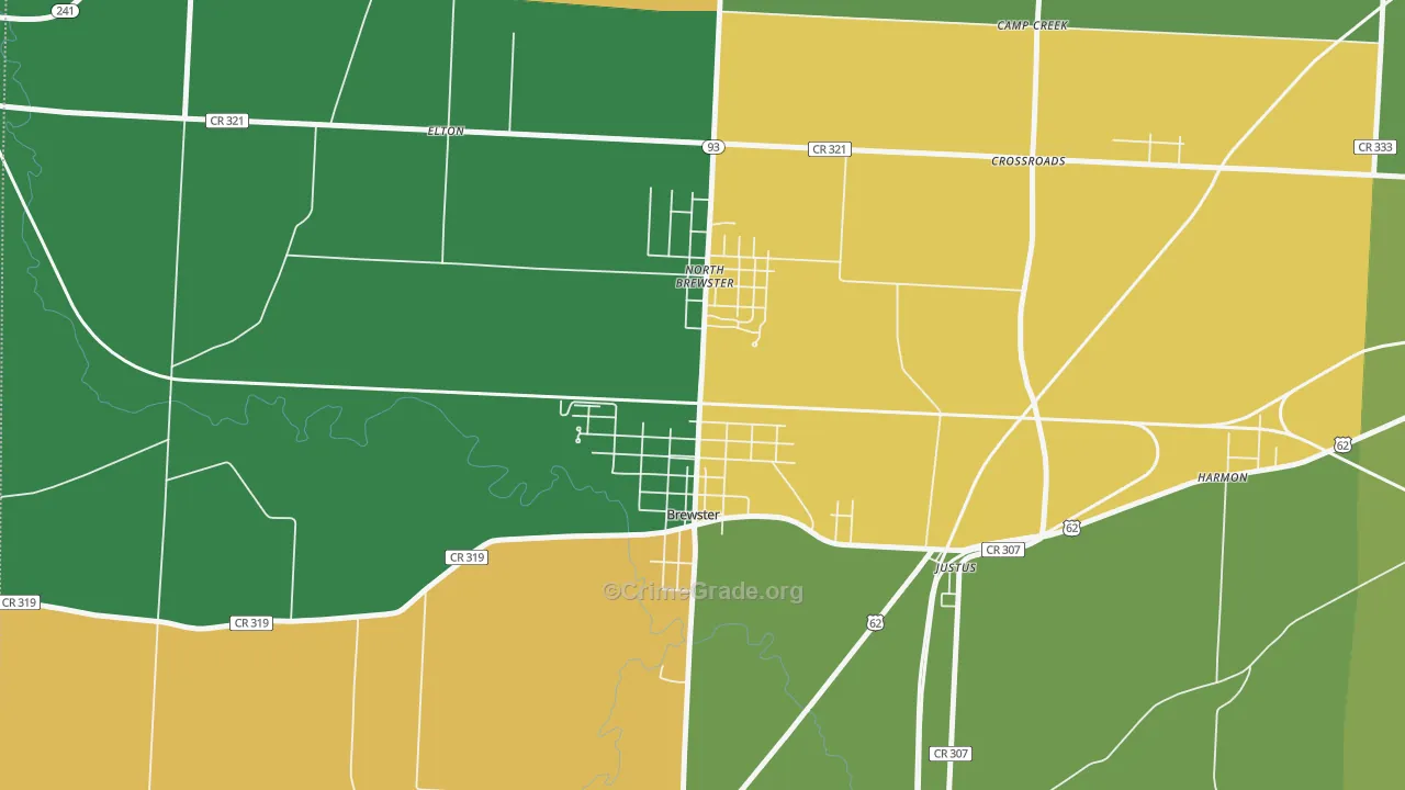 Brewster, OH Map of Robbery Rates