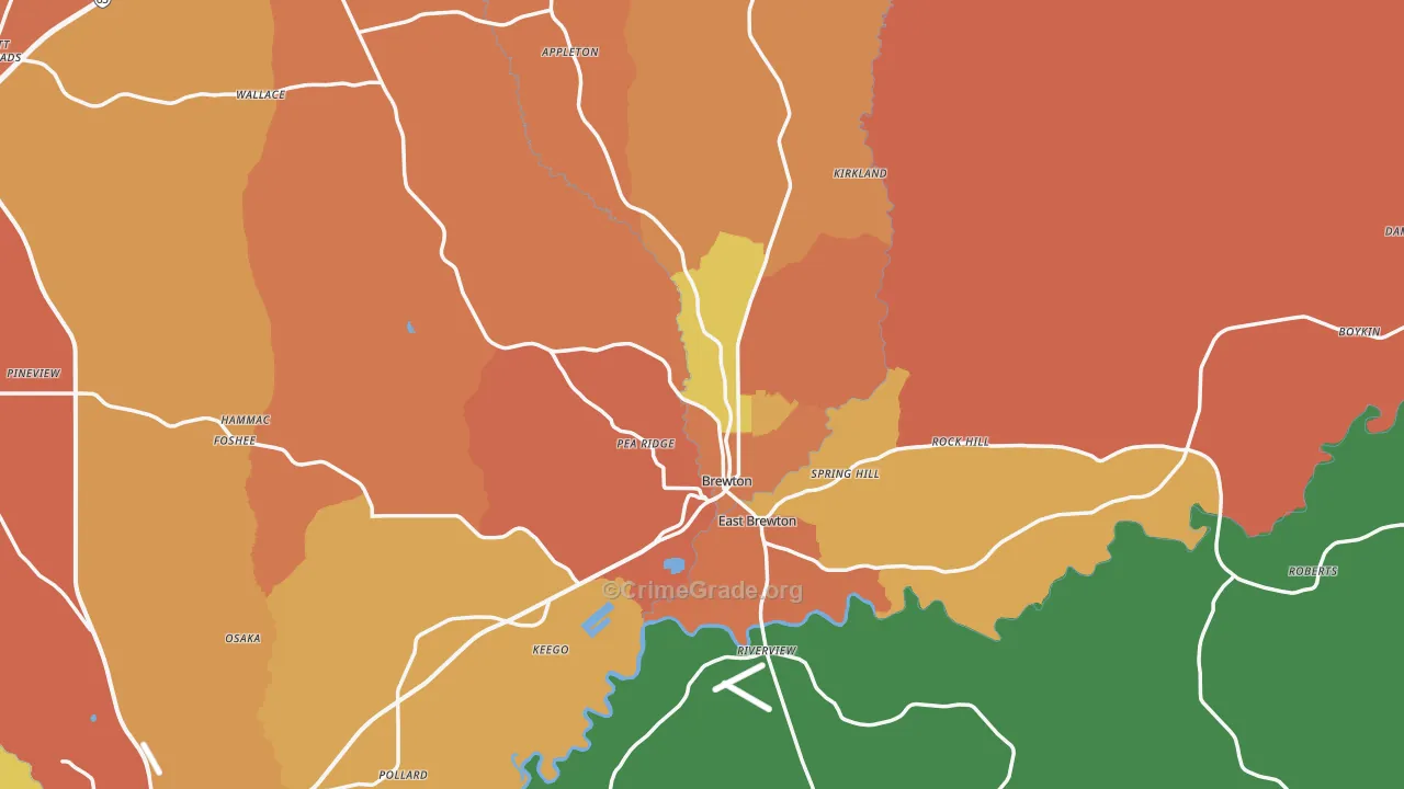 Brewton, AL Map of Robbery Rates