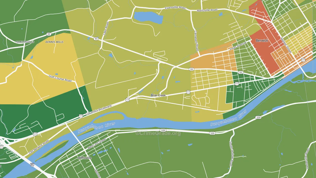 Briar Creek, PA Map of Robbery Rates