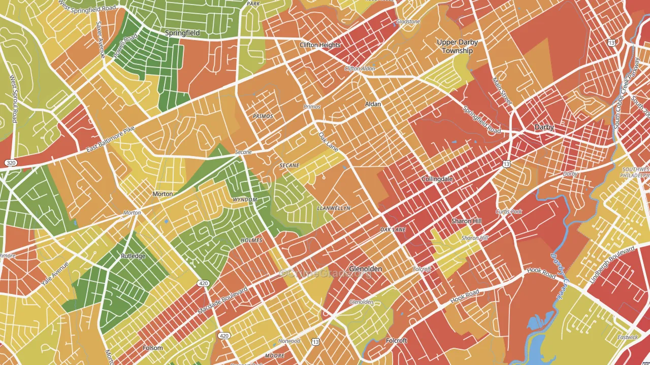 Briarcliffe, Glenolden, PA Map of Robbery Rates