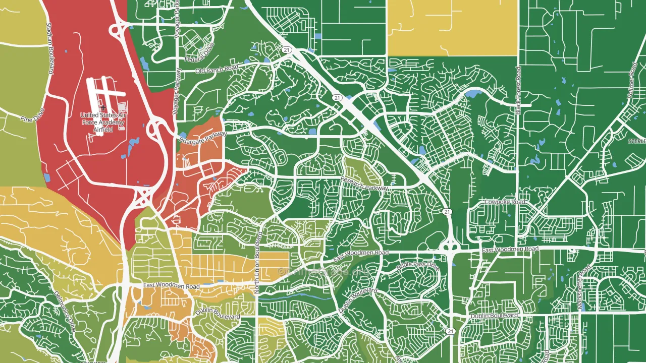 Briargate, Colorado Springs, CO Map of Robbery Rates