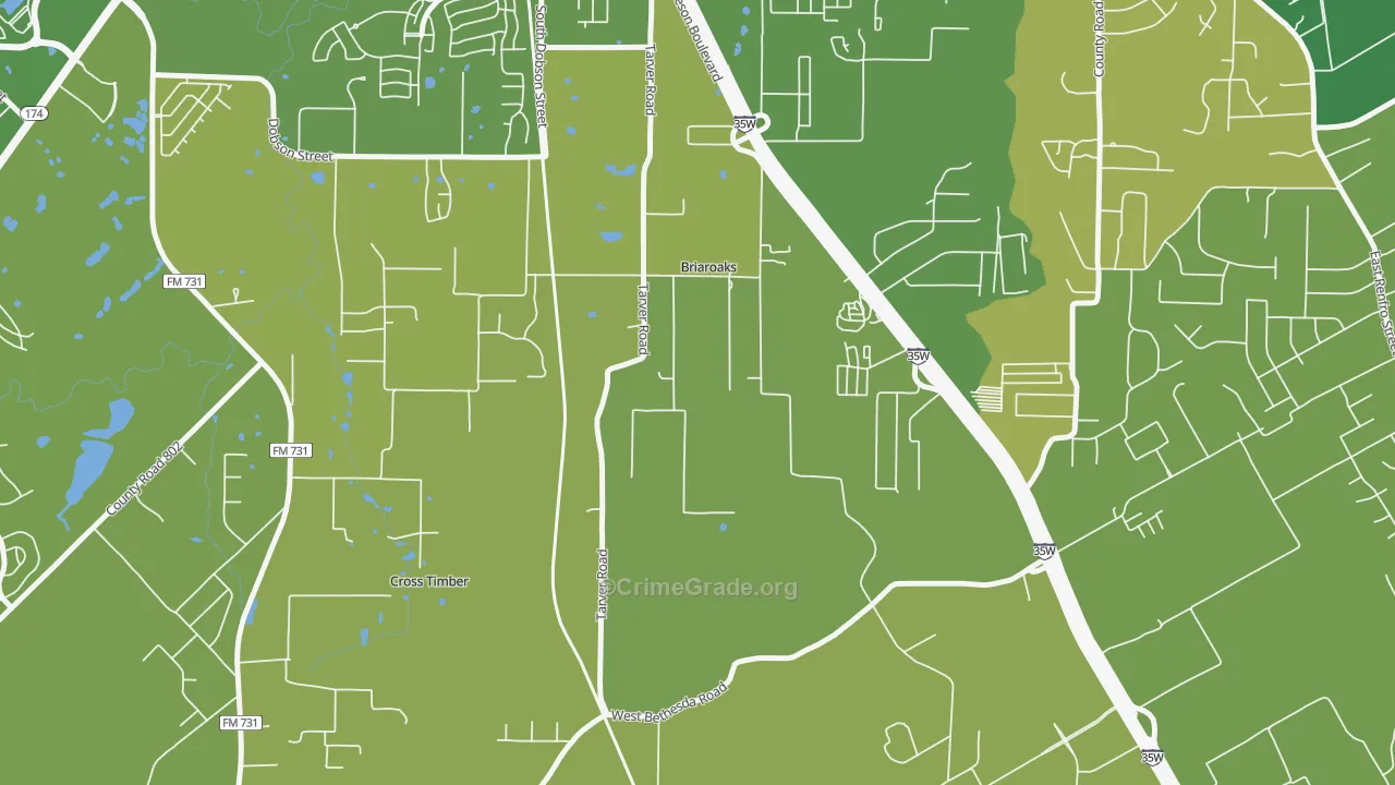 Briaroaks, TX Map of Robbery Rates