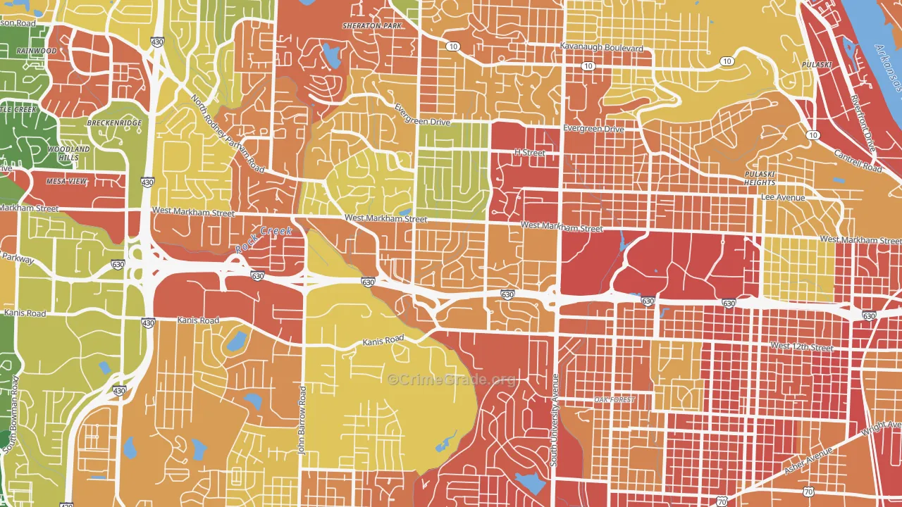 Briarwood, Little Rock, AR Map of Robbery Rates