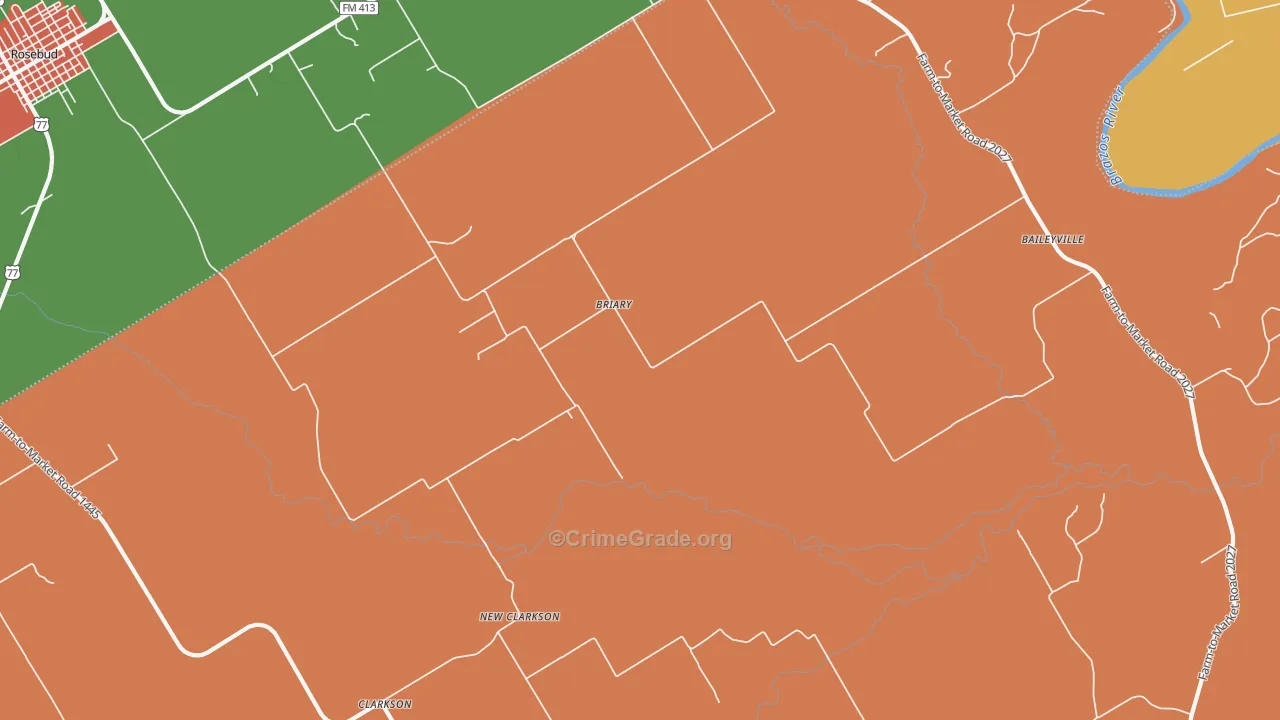 Briary, TX Map of Robbery Rates
