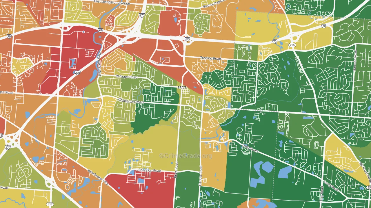 Brice, OH Map of Robbery Rates
