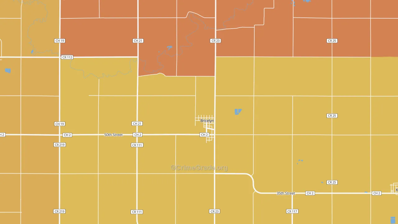 Bricelyn, MN Map of Robbery Rates