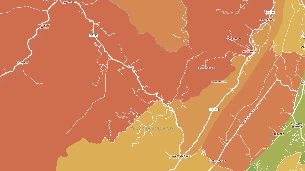 Briceville, TN Map of Robbery Rates