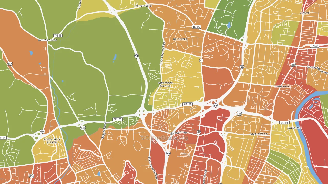 Brick Church Bellshire, Nashville, TN Map of Robbery Rates