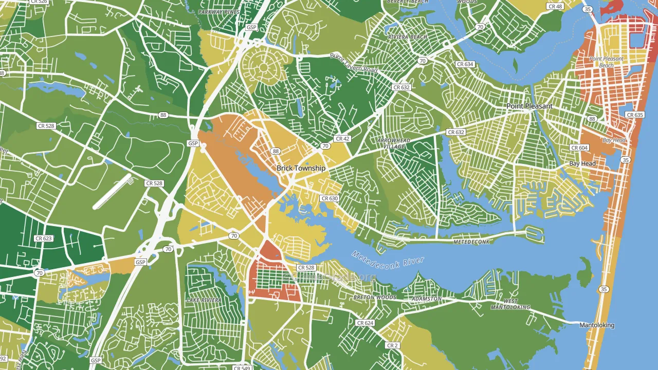 Brick, NJ Map of Robbery Rates