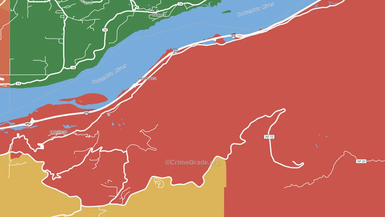 Bridal Veil, OR Map of Robbery Rates