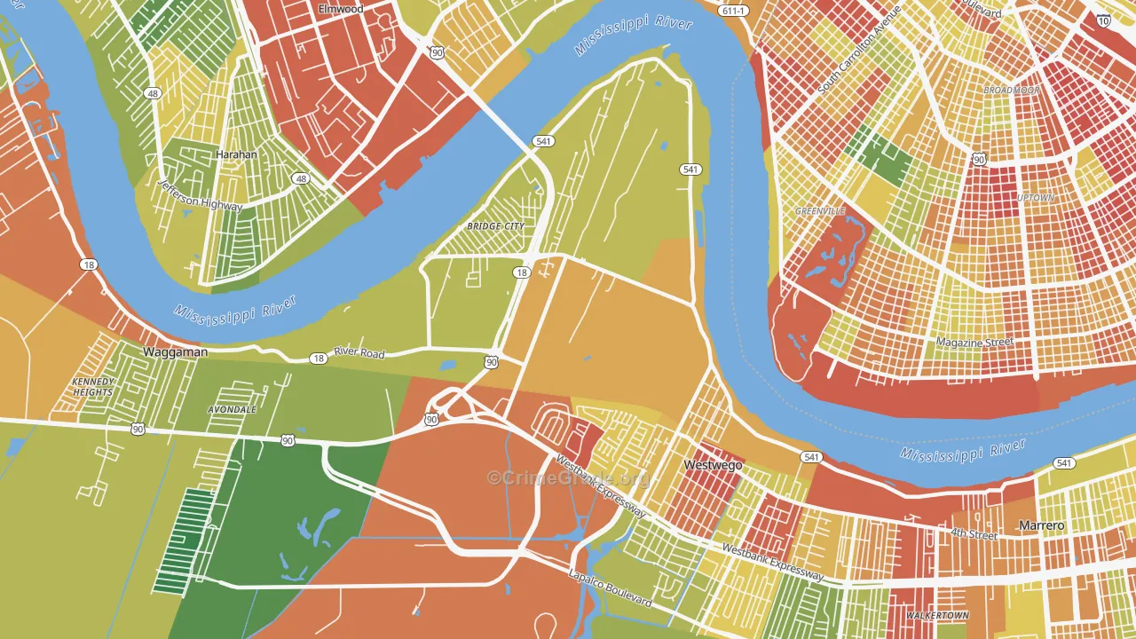 Bridge City, LA Map of Robbery Rates
