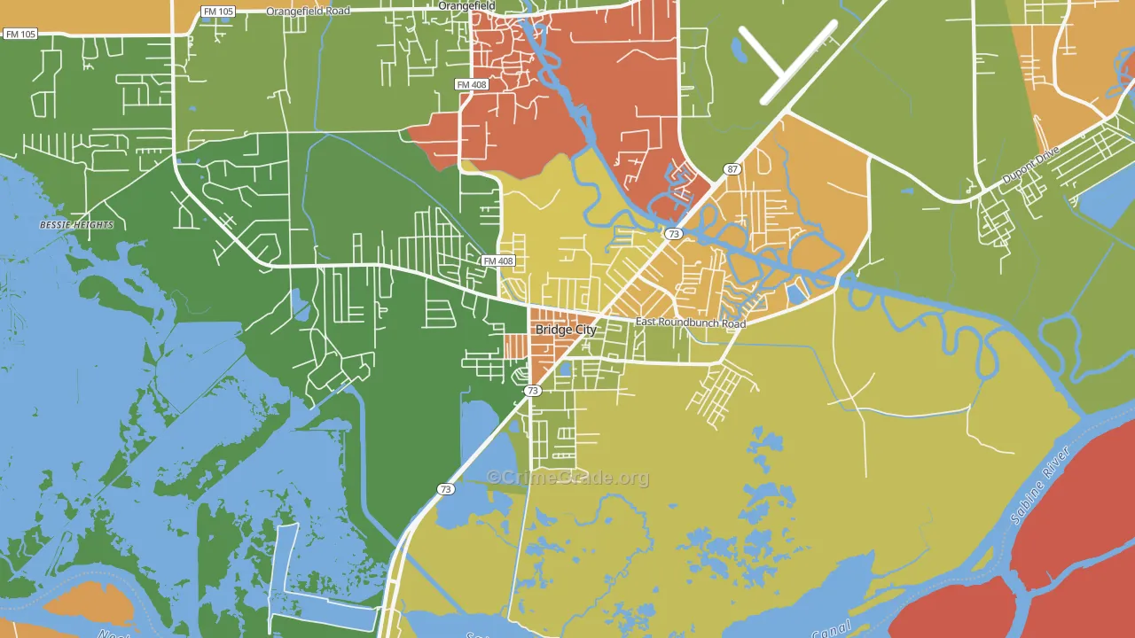 Bridge City, TX Map of Robbery Rates