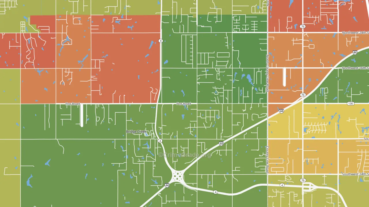 Bridge Creek, OK Map of Robbery Rates