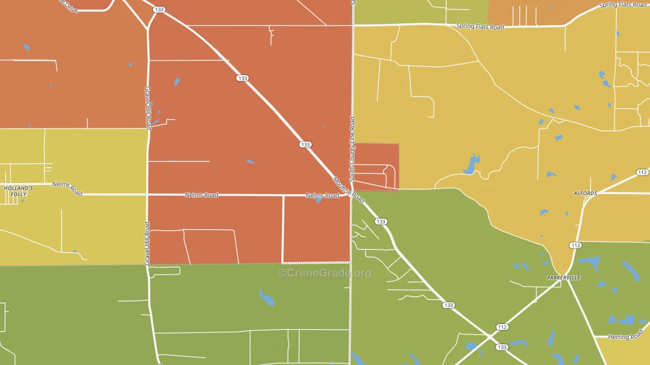 Bridgeboro, GA Map of Robbery Rates