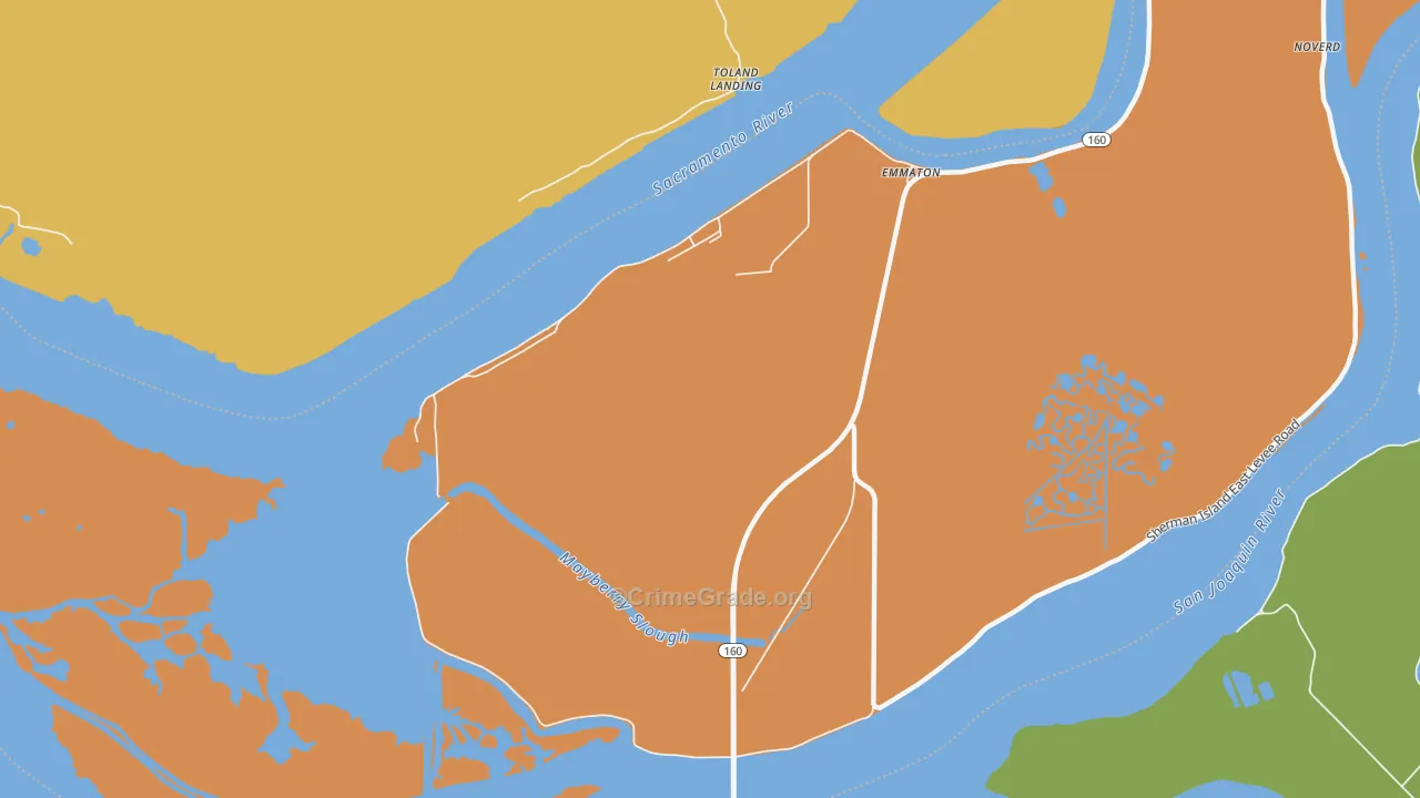 Bridgehead, CA Map of Robbery Rates
