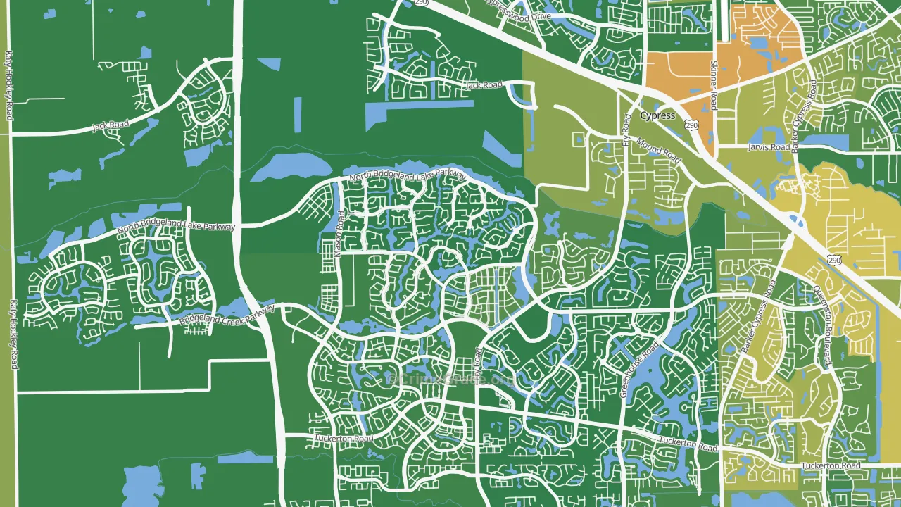Bridgeland, Cypress, TX Map of Robbery Rates