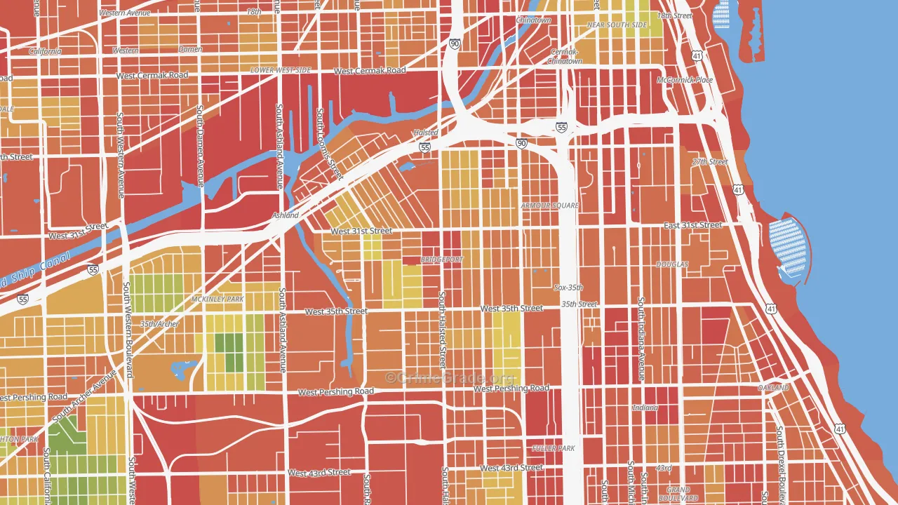 Bridgeport, Chicago, IL Map of Robbery Rates