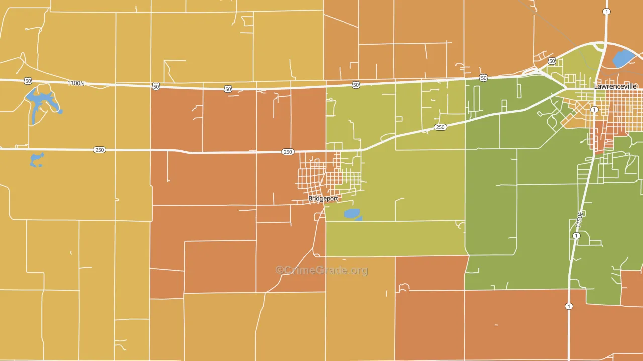 Bridgeport, IL Map of Robbery Rates