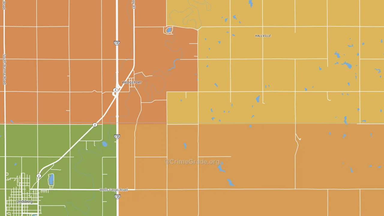 Bridgeport, KS Map of Robbery Rates