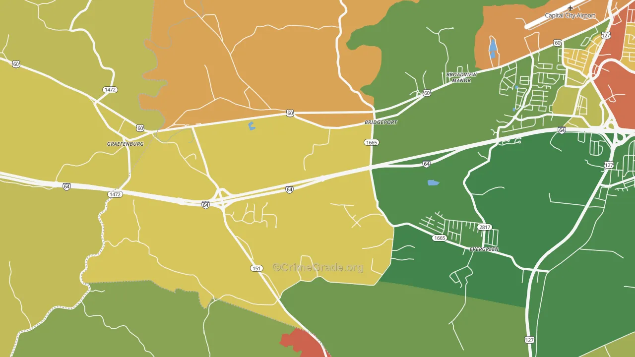 Bridgeport, KY Map of Robbery Rates