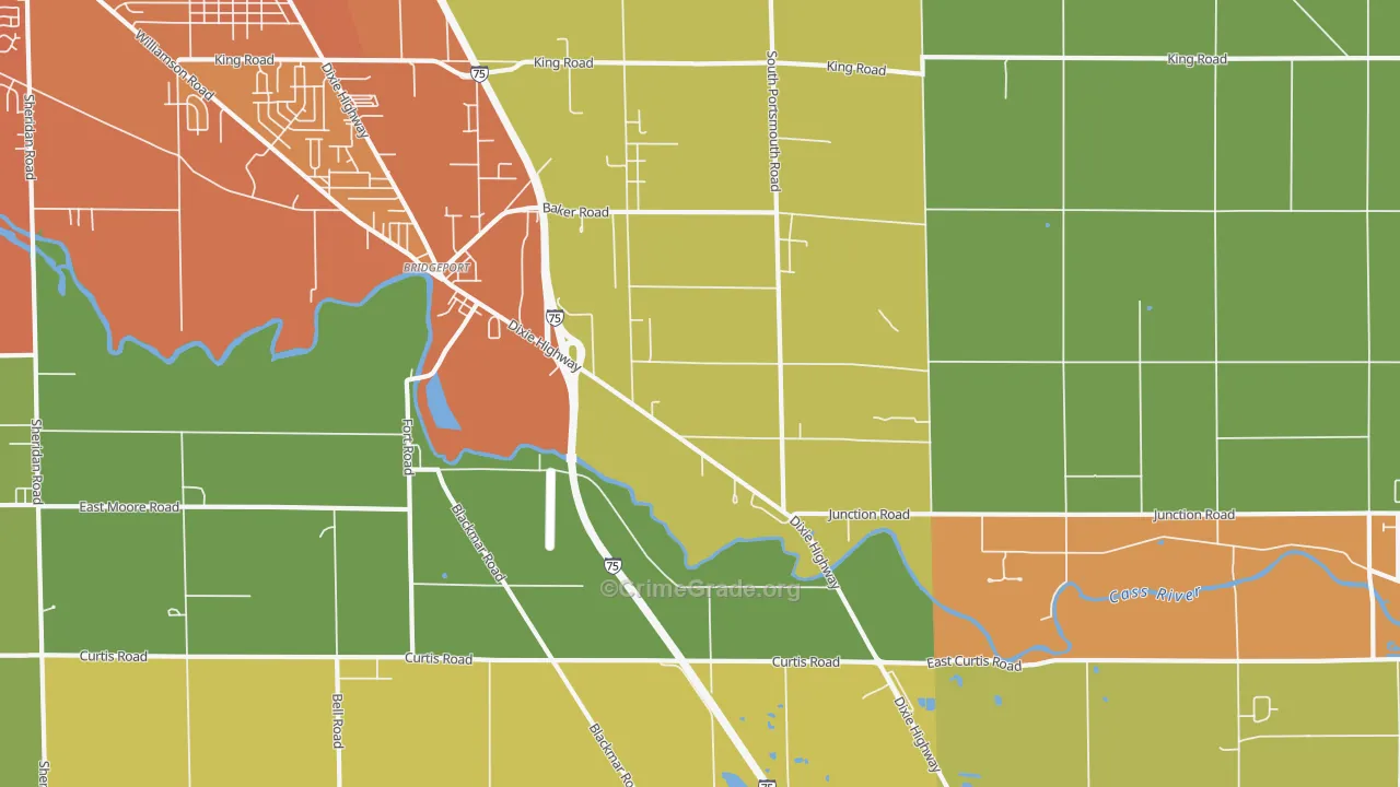 Bridgeport, MI Map of Robbery Rates